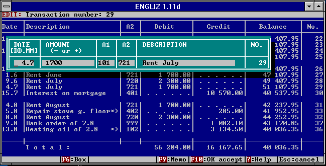 Captura de Account Pro for DOS