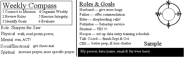 Captura de Covey's Weekly Compass Topcards