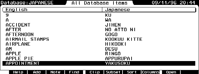 Captura de English-Japanese Database